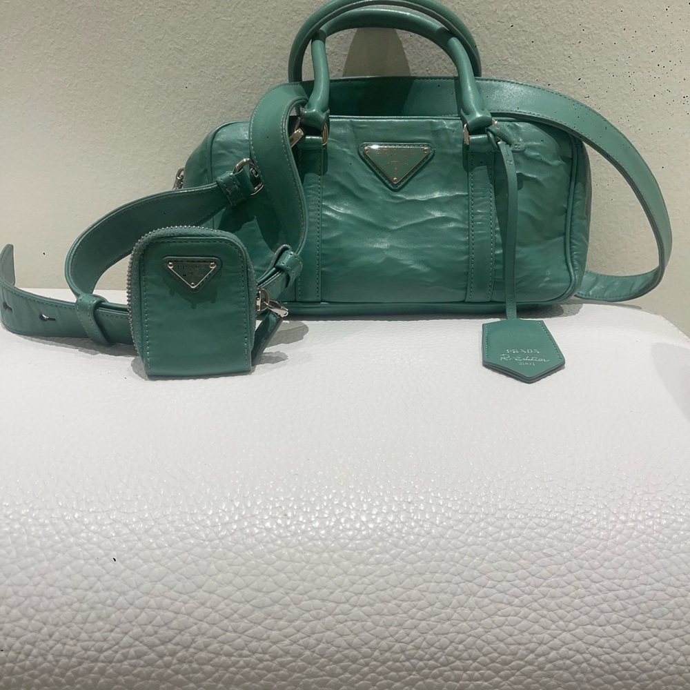 NEW Prada Re-Edition Leather Mini Bag – Rare Green – Full Set – Like New Teal